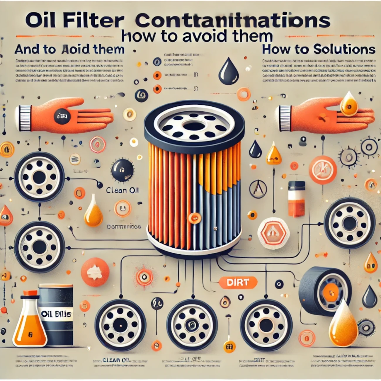 image for your article, depicting an oil filter being replaced in a car engine at a mechanic's workshop, with various tools and oil filter brands in the background.